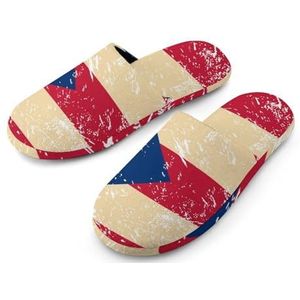 Puerto Rico Retro Vlag Volledige Print Dames Slippers Warme Antislip Rubberen Zool Huisschoenen Voor Indoor Hotel 40-41_(9-10)