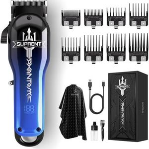 SUPRENT PRO Professionele tondeuse voor heren - 7000 tpm krachtige draadloze tondeuse met keramisch taps toelopende mesje, kappersset zonder opening - type C oplaadbaar, cadeaus voor mannen (blauw)