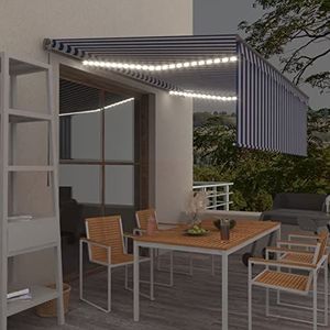 Rantry Casa Zonnezeil met zonwering en led, 4,5 x 3 m, blauw en wit, voor buiten, voor privacy, balkon, terras, huismeubels