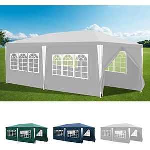 Herrselsam Tuinpaviljoen, 3 x 6 m, met 6 zijwanden en 4 ramen, stabiel paviljoen, waterdicht, met uv-bescherming, partytent, tuintent voor buiten, feesten, bruiloften, wit