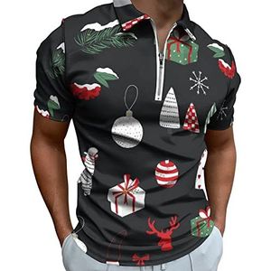 Merry Christmas patroon heren poloshirt met rits T-shirts casual korte mouw golf top klassieke pasvorm tennis tee