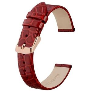 Jeniko Lederen Horlogeband For Dames Vrouwen 8mm 10mm 12mm 14mm 16mm 18mm 19mm 20mm Vervanging Band Roestvrij Gesp (Color : Red-Rosegold, Size : 18mm)