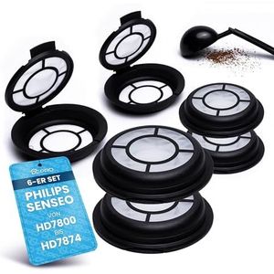 DL-pro Set van 6 navulbare koffiepads voor Melitta 180424 permanent padfilter, koffiefilter voor Senseo-koffiezetapparaat HD7800 tot HD7874, 6 stuks met koffiepoederlepel