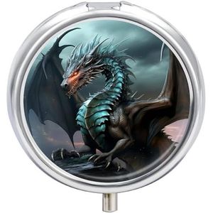 Cool Dragon Pillendoos, reismedicijnpillendoosje met spiegel, draagbare ronde pillenorganizer, wekelijkse medicijnpillenhouder voor zak of portemonnee, dagelijkse medicijnen