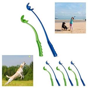 8x ballenwerper voor honden, set, tennisbalwerper, werpstok hond, balwerper, hondenspeelgoed, blauw/groen