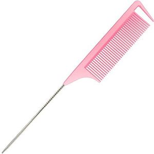 LLTGMV 9,3 ''Rattenstaartkam voor haarstylist, afscheidingskam voor het vlechten van haar, rattenstaartkam met metalen roestvrijstalen pijlstaart voor sectionering, plagen en stylen (roze)
