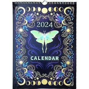 Dark Forest 2024 maankalender, kleurrijke waterinkt muur opknoping kalenders met 12 originele illustraties astrologie kunst decor (A)