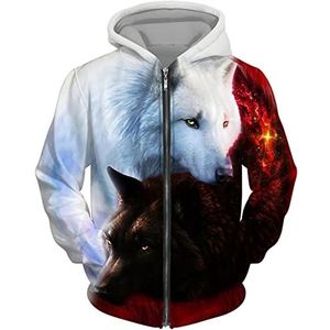 Mannen Zip Hoodie Animal Wolf 3D Gedrukt Trui Casual Trui Hooded Sweatshirt, # 14, 5XL