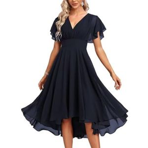 Chiffon bruidsmeisjesjurken voor dames, korte avondjurken, cocktailjurken, grote maten, marineblauw, 32