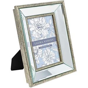 Laura Ashley 4x6 zilveren afgeschuinde spiegel fotolijst, klassiek gespiegeld frame met diepe schuine hoek, wandmontage, gemaakt voor tafelblad, fotogalerij en kunst aan de muur, (4x6, zilver)