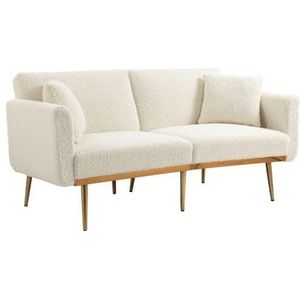 AUJDKDH Fluwelen 3-zits designbank, convertible 3-verstelbare sofa bed, metalen beenondersteuning, woonkamer, slaapkamer of kleine ruimte, comfortabel om te zitten of te slapen (wit + teddy)