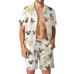 Pug Dier Hawaiiaanse Sets voor Mannen Button Down Korte Mouw Trainingspak Strand Outfits XS