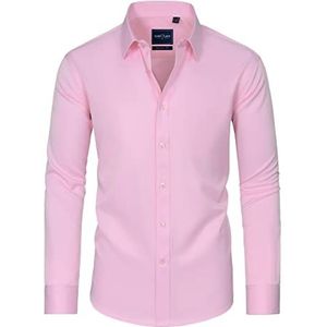 DEMEANOR Herenhemd met lange mouwen, businessoverhemd, slim fit, strijkvrij, vrijetijdshemd, roze, L
