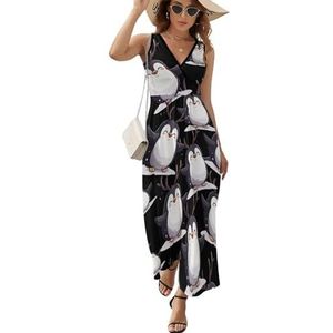 Pinguïn hert dames mouwloze V-hals maxi-jurk casual zomer lange jurk