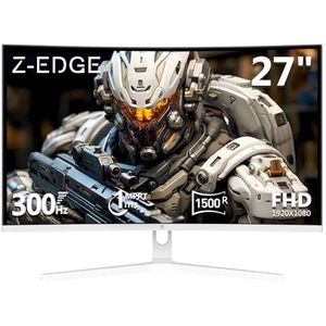 Z-Edge Gaming Monitor Gebogen Witte 27'' 300 Hz (DP1.4*2), 1ms, FHD, FreeSync, 240Hz (HDMI2.0*2), 16:9 LED-gamingmonitor White, Verstelbare kanteling, HDR, VA, 3000:1, RGB VESA(DP-kabel meegeleverd)