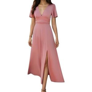 yk8fass Getailleerde V-hals Jurk za-0498, roze, S