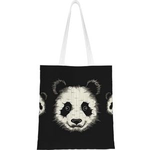 GFLFMXZW Drie lijnen panda hoofd print canvas draagtas herbruikbare boodschappentas esthetische handtas schoudertas voor vrouwen meisjes, zwart, één maat, Zwart, One Size