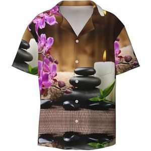 OdDdot Zen Stone Print Heren Overhemden Atletische Slim Fit Korte Mouw Casual Business Button Down Shirt, Zwart, XXL