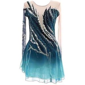 Nnnydjy Professioneel schaatskostuum voor dames Kunstschaatswedstrijdjurken met lange mouwen voor meisjes Danspakje voor ritmische gymnastiek voor dames sportkleding,B,11_13Years