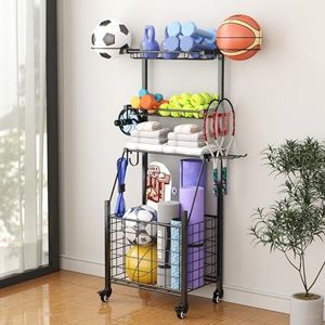 tonchean Bal opbergrek basketbal displayhouder met wielen voetbalstandaard organisator garage sportuitrusting plank, metalen rollende bal kar voor honkbal volleybal voetbal tennis