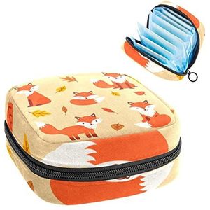 Periode Pouch Draagbare Tampon Opbergtas,Tampon Houder voor Portemonnee Vrouwelijke Product Organizer,Mooie Hand Getrokken Fox-01, Meerkleurig, 4.7x6.6x6.6 in/12x17x17 cm