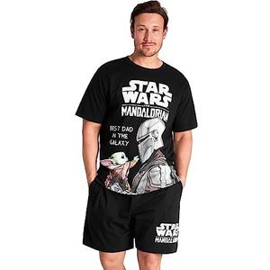 Disney The Mandalorian Heren Pyjama Set Zomer Nachtkleding Shorts T-shirt Pyjama's voor Mannen Tieners Zacht Ademend Baby Yoda PJs Lounge Wear (XL, Zwart)