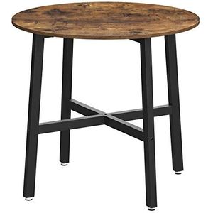 VASAGLE Eettafel, ronde keukentafel, voor woonkamer, kantoor, 80 x 75 cm (diameter x hoogte), industriële stijl, rustiek bruin en zwart KDT080B01