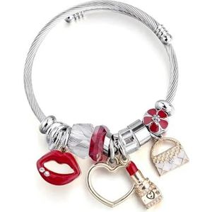 Bedel vrouwen armband zilveren kleur ketting rode lippen groot hart kristal kraal vrouwelijke manchet armbanden & armbanden sieraden Valentijnsdag cadeau