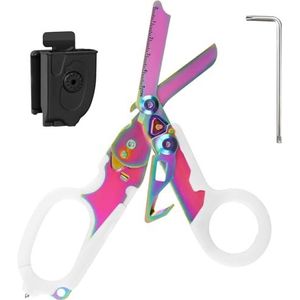 Blyxon 6 In1 multifunctionele noodhulpschaar, tactische opvouwbare traumasschaar, outdoor camping reddingsschaar gereedschap met utility holster (Magic Luminous)