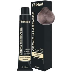 FemMas Haarverf, lichtblond as 9.1, crème haarverf met arganolie, keratine en ceramiden, als duurzame haarkleuring of tint voor stralende, duurzame kleurresultaten, 100 ml