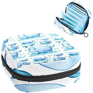 Leuke Sky Blue Whale Periode Pouch Draagbaar,Tampon Opbergtas voor Maandverband, Meerkleurig, 4.7x6.6x6.6 in/12x17x17 cm