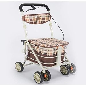 Opvouwbare rollator Rollator, draagbare opvouwbare ouderen-winkelwagentjes Aluminium loophulpmiddelen met vier wielen en gevoerde zitting