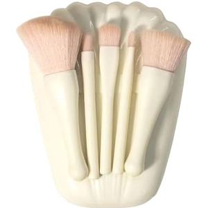 Mini make-up kwastenset, draagbare schelpvorm make-up kwasten set opvallend 5 maten gemakkelijk te reinigen voor vrouwen outdoor (wit)