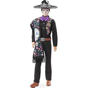 ​Barbie 2021 Dia De Muertos (Dag van de Doden) Ken Pop (ca. 30 cm) in geborduurd shirt, serape en sombrero, met Calavera gezichtsbeschildering, cadeau voor verzamelaars
