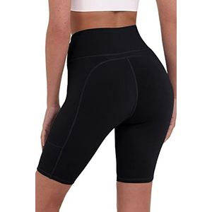 TCA Dames Equilibrium Yoga Hoge Taille Korte Broek met Telefoon Zakje - Zwart, XL