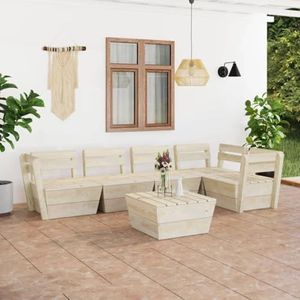 CBLDF 6 Delige Tuin Pallet Lounge Set Geïmpregneerd Sparren Hout