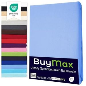 Buymax Hoeslaken 90x200-100x200 cm hoeslaken bedlaken 100% katoen jersey dekbedovertrek voor matrassen tot 25 cm matrashoogte, blauw lichtblauw