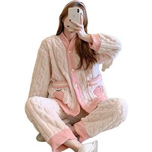 SHUIZONG Koraal fleece dames pyjama set warme aardbei perzik bloesem flanel pyjama thuis pyjama - roze pyjama set, L 50-60 kg