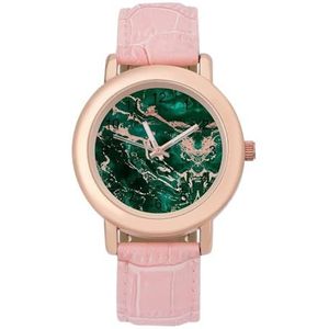 Groene Smaragd Rose Goud Marmeren Texure Klassieke Horloges Voor Vrouwen Gemakkelijk Lezen Mode Grappige Grafische Horloge Gift voor Werk Workout