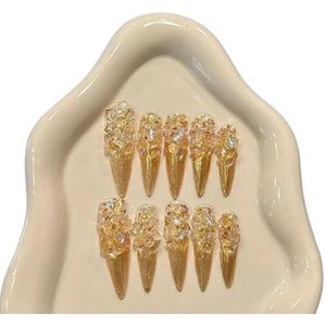 Golden Court Style Dragen Armor Luxe Glanzend Afneembare Volledige Cover Press-on Nagels Tips Manicure Art (XS)