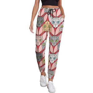 Sphynx Cat Head Joggingbroek voor Vrouwen Hoge Taille Joggers Casual Lounge Broek Met Zakken Voor Workout Running