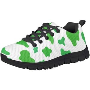 Printpub Leuke Grafische Jongens Atletische Schoenen Mode Sneakers Lichtgewicht Schoenen Basic Trainer voor Running, Groene Koe, 3.5 Big Kid