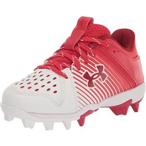 Under Armour Boy's Leadoff Low Junior Rubber Molded Baseball Cleat Shoe, (601) Red/White/White, 6 Big Kid