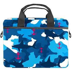 Anker Camouflage Zee Blauw Haai Laptop Schouder Messenger Bag Crossbody Aktetas Messenger Sleeve voor 13 13.3 14.5 Inch Laptop Tablet Beschermen Tote Bag Case, Anker Camouflage Sea Blue Shark, 11x14.5x1.2in /28x36.8x3 cm