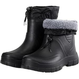 YGLEEULI Waterdichte Laarzen Winddicht Katoen Regenlaarzen Mannen Warm Licht Enkel Regenlaarzen Zwart Slip Op Regenschoenen Mannen Waterdichte Werk Boot, Zwart, 45 EU