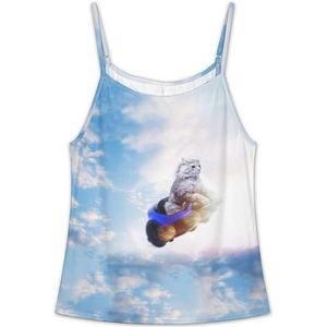 Grappige Kat Vliegen Op Blauwe Hemel Grappige Tank Tops Strapless Voor Vrouwen Nieuwigheid Buis Top Slim Fit Verstelbare Tee