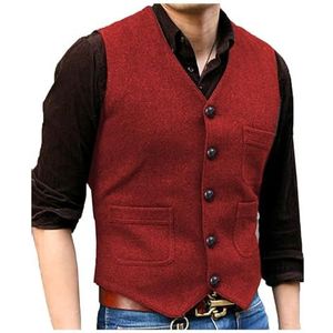 Solovedress Vintage klassieke wollen kostuumvest voor heren, formeel, regular fit, gilet voor bruiloft, gilet, rood, L