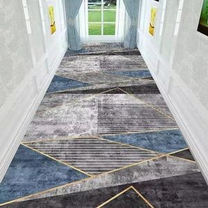 Geometrisch grijs blauw smal runner tapijt voor gang hal slaapkamer woonkamer entree runner tapijt antislip keuken korte matten 60x200cm 80x350cm (Size : 70×200cm)
