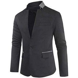 Heren Enkele Knop Manchet Colorblock Slim Fit Stand Kraag Blazer Mens Casual Blazer Slim Fit Formele Zakelijke Pak Jassen Een Knop Enkele Breasted Smoking Jas Smart Blazer, A-zwart, XXL