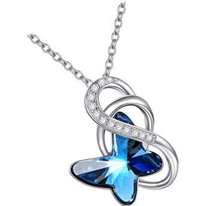 Sterling zilveren vlinder Infinity hanger ketting met blauwe kristallen